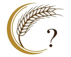 Wheat emblem with a question mark suggesting uncertainty or a need for further information on crops. vector