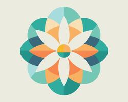 Beautiful geometric flower illustration in retro style with vibrant colors and abstract design elements. vector