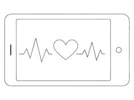 Digital healthcare concept illustrating heart rate monitor on a tablet screen with red heart symbol vector