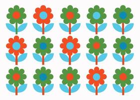 Colorful retro flower pattern repeating over white background ideal for decorative wallpaper designs vector