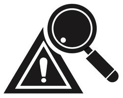 Warning sign and magnifying glass illustrating risk analysis and problem inspection vector