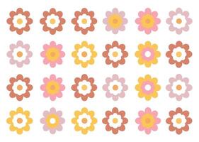 Colorful floral arrangement of flat design retro flowers showcasing a beautiful spring and summer theme. vector
