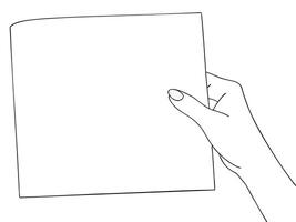 Hand holding blank paper sheet simple line art illustration for design or presentation vector