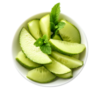 Fresh cucumber slices with mint in a bowl isolated on transparent background png