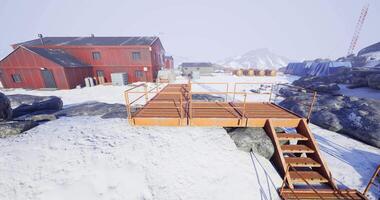 CGI Research station in snowy landscape with walkways and buildings video