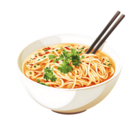 Delicious noodle soup in bowl with chopsticks isolated on transparent background png