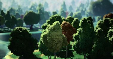 CGI Nature landscape with vibrant trees and serene river during daylight hours video