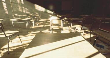 CGI Empty classroom filled with warm sunlight during the late afternoon hours video