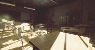CGI Empty classroom in morning light fosters a calm learning space video