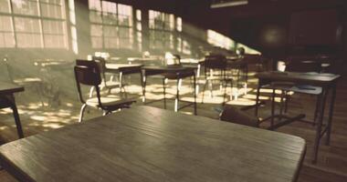 CGI Classroom with warm sunlight filtering through windows during late afternoon video