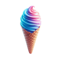 A beautifully crafted soft serve ice cream cone features a swirl of pink and blue ice cream set atop a crunchy waffle cone. Perfect for a summer treat or dessert enjoyment png