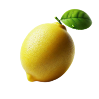 A ripe lemon sits against a bright background, showcasing its yellow skin and glossy green leaf. The piece is fresh and perfect for cooking, beverages, and enhancing decor png