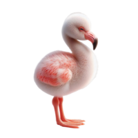 A young flamingo stands upright, showcasing its soft, fluffy feathers in shades of pink and white. Its eyes sparkle in the daylight, creating a moment of tranquility png