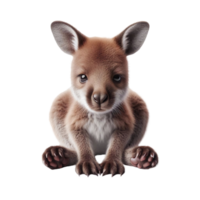A young kangaroo sits on its hind legs, looking curiously at its surroundings. Its fur is soft and fluffy, with large ears perked up and tiny claws visible png