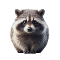 A charming raccoon sits quietly, its round body and soft fur creating an endearing sight. Its large, expressive eyes capture attention in this delightful moment of calmness png