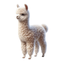 A fluffy white alpaca stands in a bright space, showcasing its soft fur and curious expression. Its small ears perk up as it looks ahead, creating an adorable presence png