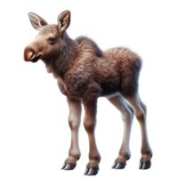 A young moose stands calmly with soft fur and gentle features. Its large eyes and sturdy legs highlight its youthful presence in a tranquil setting png