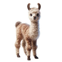 A cute baby llama is exploring its surroundings, showcasing its soft, curly coat in shades of brown and white. It appears inquisitive and playful in bright natural light png