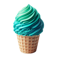 A tempting soft serve ice cream in vibrant shades of blue and green swirls atop a waffle cone. The delicious treat looks ready to be enjoyed, capturing attention with its colors png