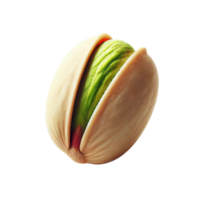 A close-up view of a pistachio nut partially open, revealing its bright green interior against a smooth, light-colored surface, capturing its natural colors and texture png