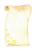 Magical scroll with golden stars design for creative projects and fantasy themes. Vertical template for certificate, diploma, invitation. Copy space. End of course. Back to school. Education concept png