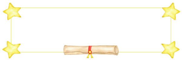 Horizontal banner with scroll and stars for festive celebrations, graduation. Frame for educational design. Invitation, poster, card. Isolated illustration. Template for education concept. Copy space png