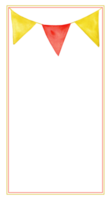 Festive frame with colorful flags for celebration and decoration. Vertical banner, card. Template for invitation, label. Copy space. Watercolor illustration. Isolated. Hand drawn. Education concept png