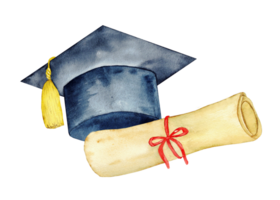 Academic achievement symbol with graduation cap and diploma for inspirational design. For banner, poster, certificate, diploma, invitation, card. Isolated. Education concept. End of course png