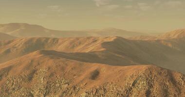 CGI Golden hour over mountains showcases textured terrain and peaks video