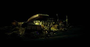 CGI Treasure chest filled with ancient relics and valuables in dark setting video
