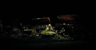 CGI Treasure trove with ancient artifacts and gold in dark setting video