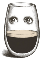 A drawing of a glass with a coffee inside png
