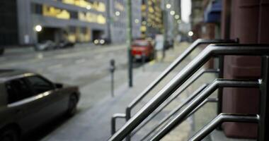 CGI View of a quiet city street with metal handrails during early evening hours video