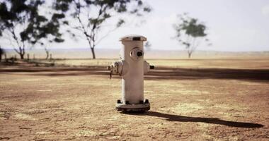 CGI Fire hydrant stands alone in a dry, open landscape under a clear sky video