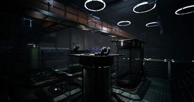 CGI Futuristic laboratory interior with advanced technology and dim lighting video