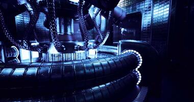 CGI Futuristic mechanical chamber with intricate chains and glowing elements video