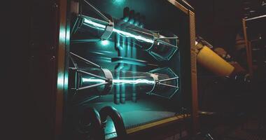 CGI Innovative technology displayed in laboratory during nighttime research session video
