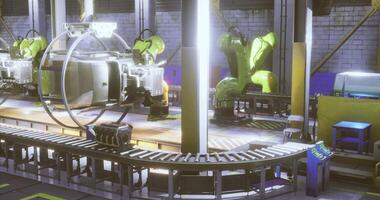 CGI Vibrant high tech robotic assembly line in a modern factory video