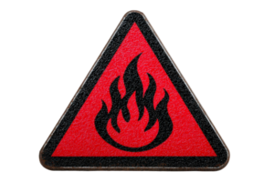 A red and black triangle with a fire symbol on it png