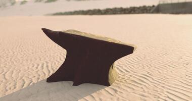 CGI Anvil positioned on sandy surface during low tide at coastal area video