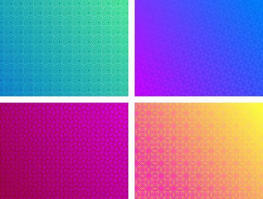 Modern pattern with abstract geometric line texture in gradient pink, orange, purple, blue, and green.