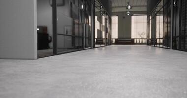 CGI Modern corridor with large windows and minimalistic design in indoor space video