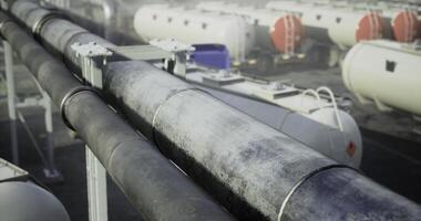 CGI Industrial pipeline system in a storage facility during the day video