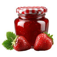 A jar of strawberry jam with two strawberries png