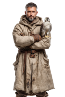 A man in a medieval outfit holding a falcon png