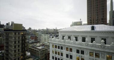 CGI Urban skyline view showcasing diverse architecture in a bustling city video