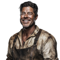A man in an apron smiling and wearing a shirt png