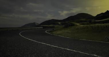 CGI Curvy road in a remote landscape under an evening sky in tranquil setting video