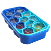 A blue ice tray with ice cubes in it png