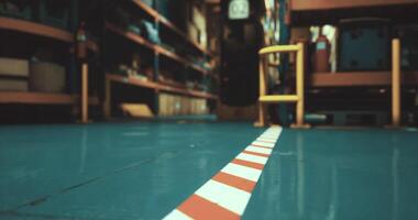CGI Warehouse pathway marked for safety in busy logistics center operations video